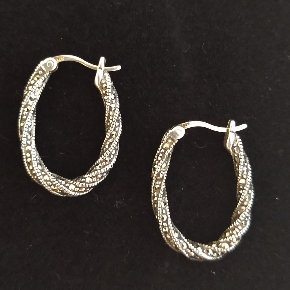 Sterling Silver and Marquisette Hoop Earrings